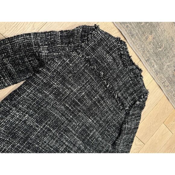 Size 6 J.Crew Tweed Swing Lady Coat Black Wool Blend Fringe Trim Coat MSRP $198 - Picture 11 of 13